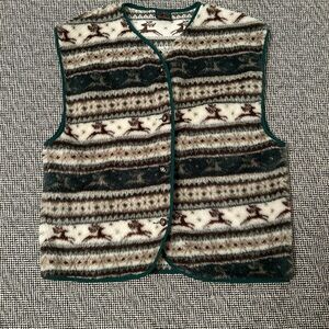 Vintage winter Fleece Vest with Green Trim